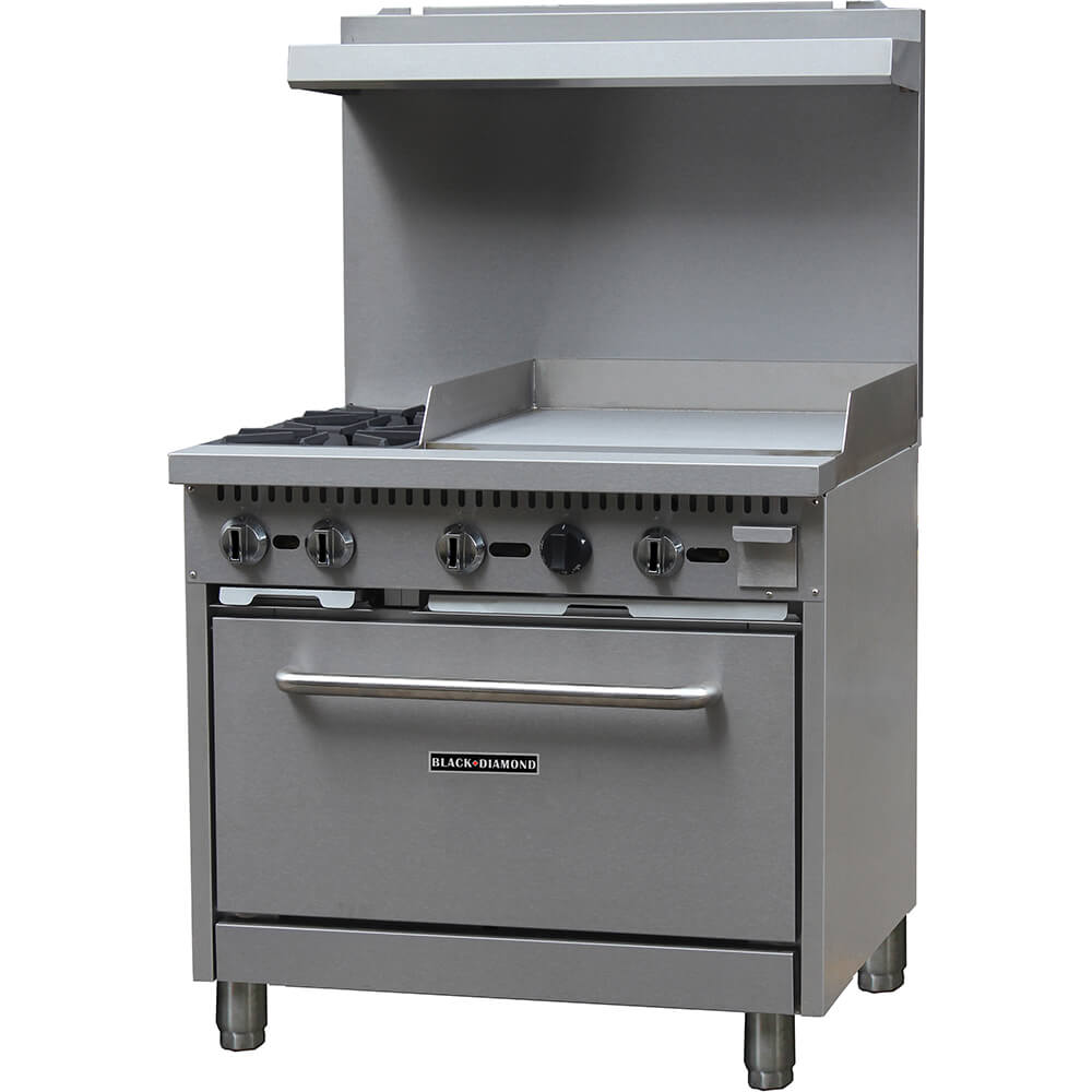 Adcraft Stainless Steel Double Burner Gas Stove With Oven And Griddle