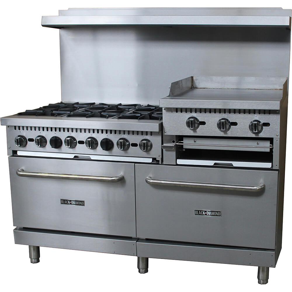 Stainless Steel 6 Burner Gas Stove With 2 Ovens And Griddle Broiler