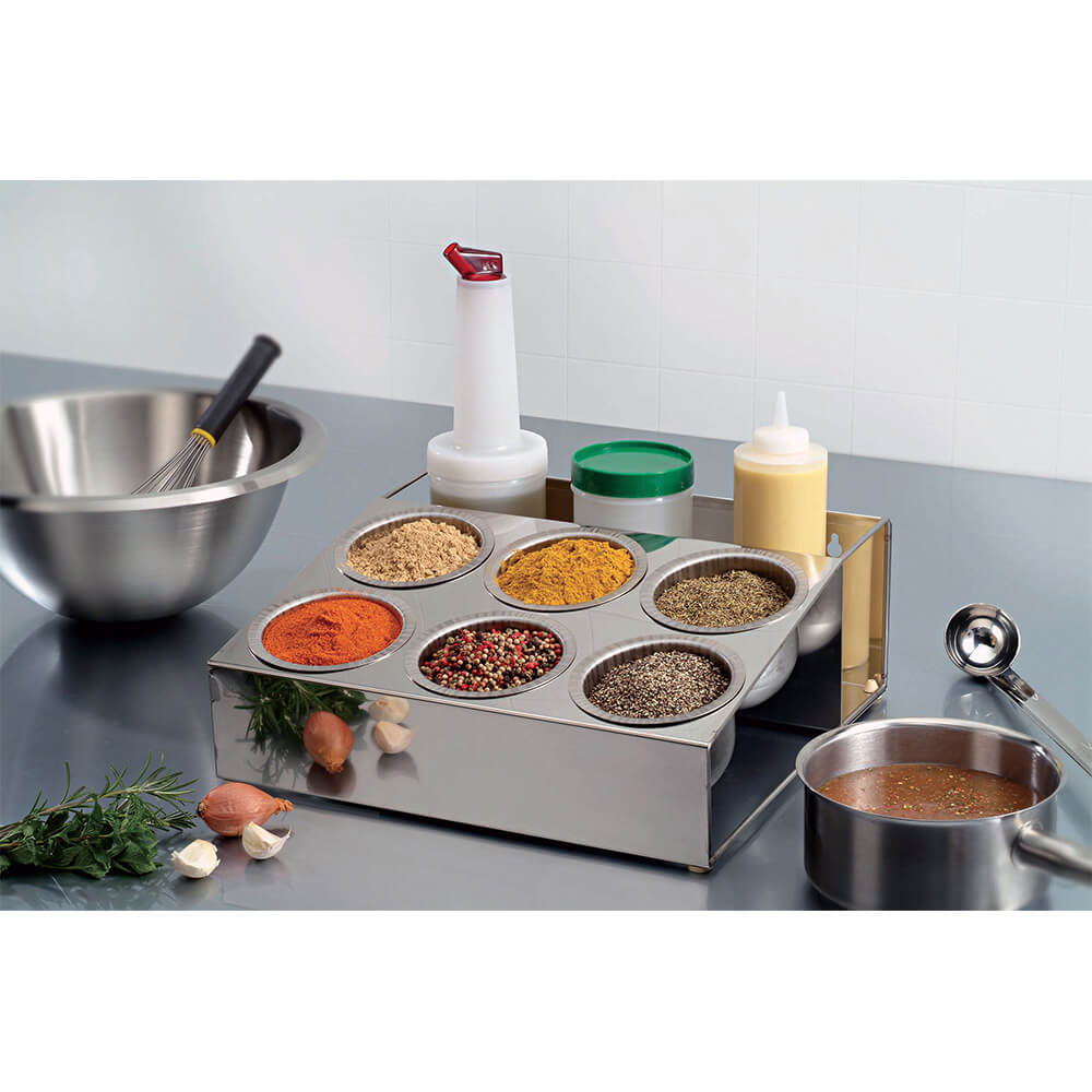 Matfer Bourgeat Stainless Steel, Condiment Caddy / Spice Box, 6 Bowls
