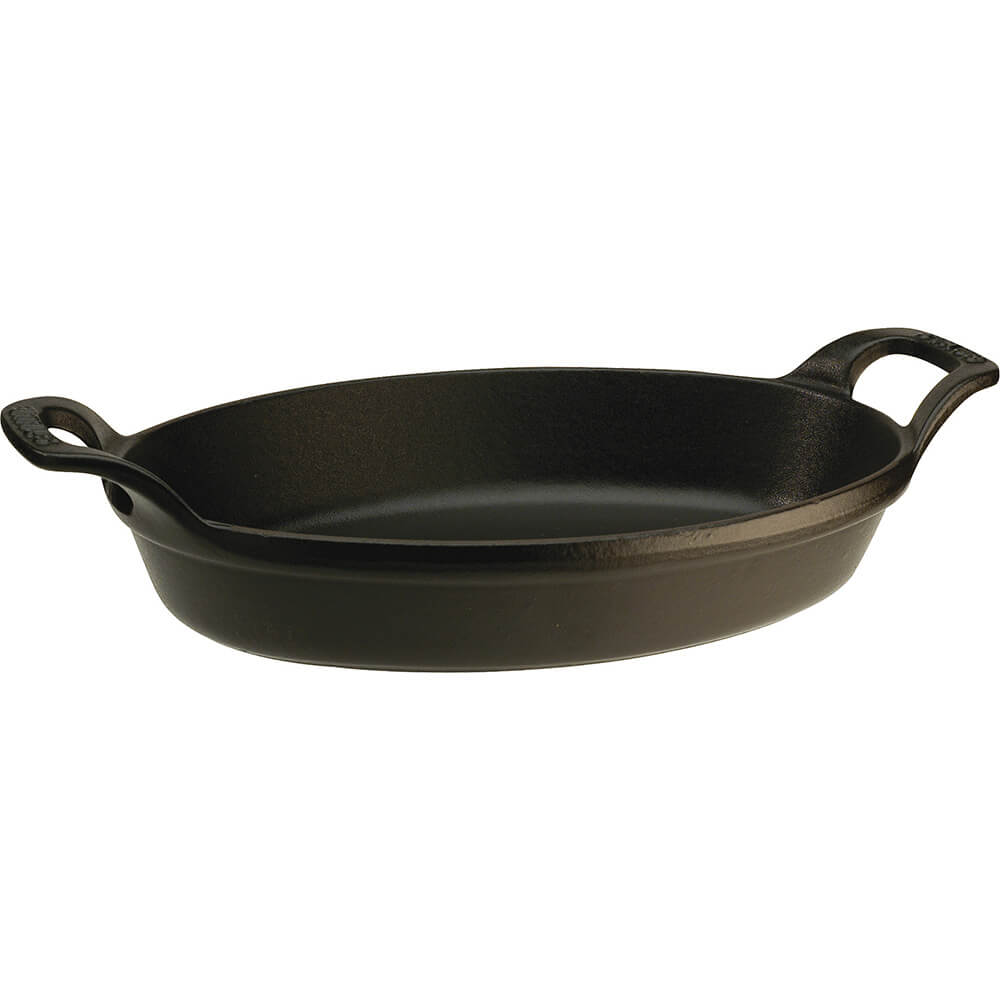 Black Matte, Oval Cast Iron Roasting Dish, 1 Qt