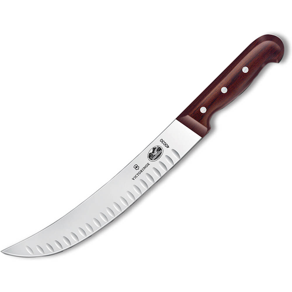 10" Cimeter Knife, Curved Blade, Granton, Rosewood Handle