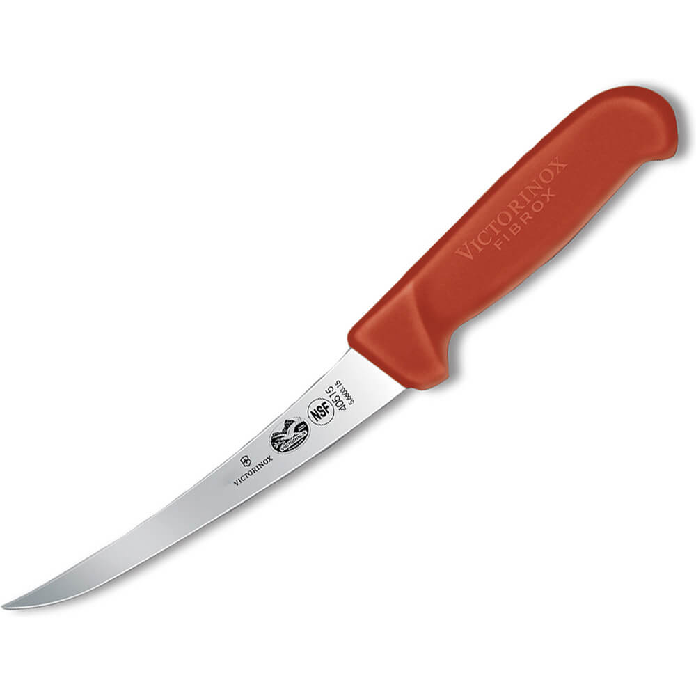 6 Boning Knife Curved Semi Stiff Blade Red Fibrox Handle 5 6601 15 Victorinox
