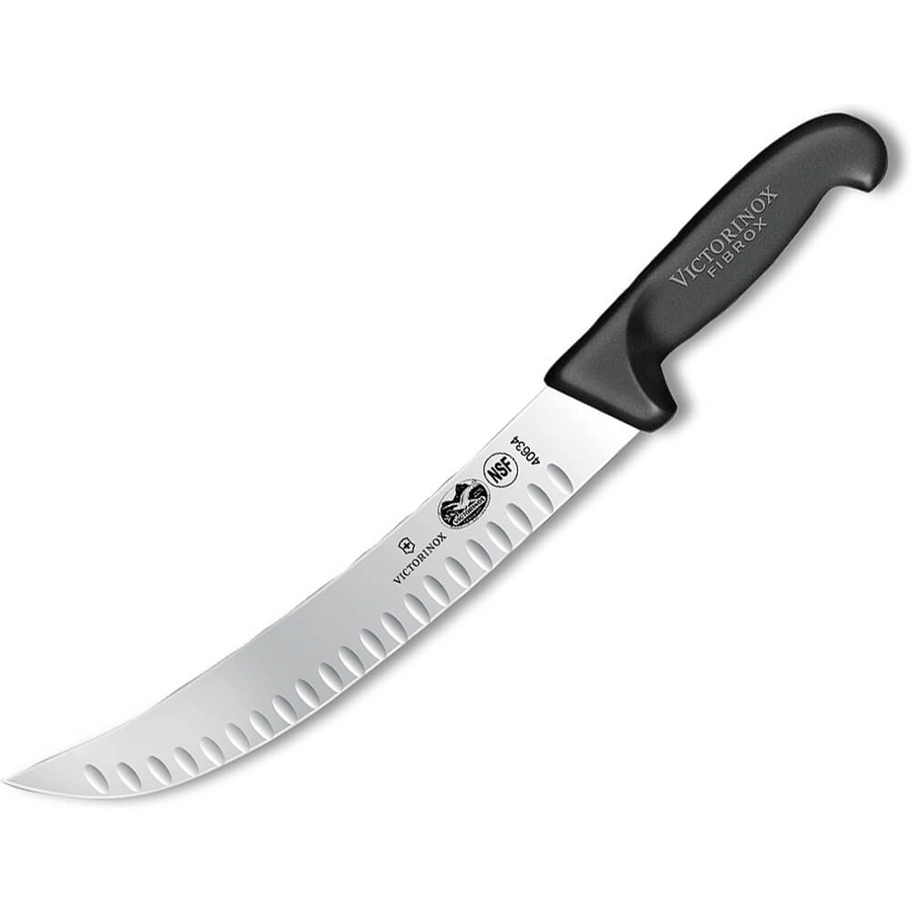 10" Cimeter Knife, Curved Blade, Granton, Black Fibrox Handle