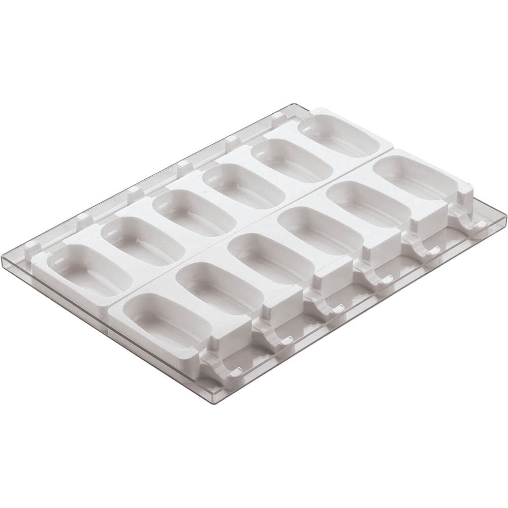 White, Silicone Ice Cream Molds W/ Acrylic Tray and 50 Sticks