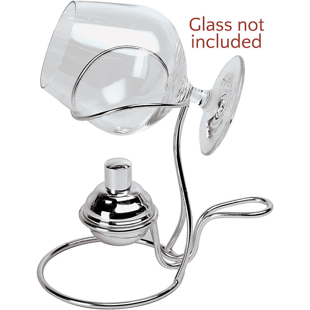 Chrome Steel Cognac / Brandy Warmer Set with Glass Snifter Holder