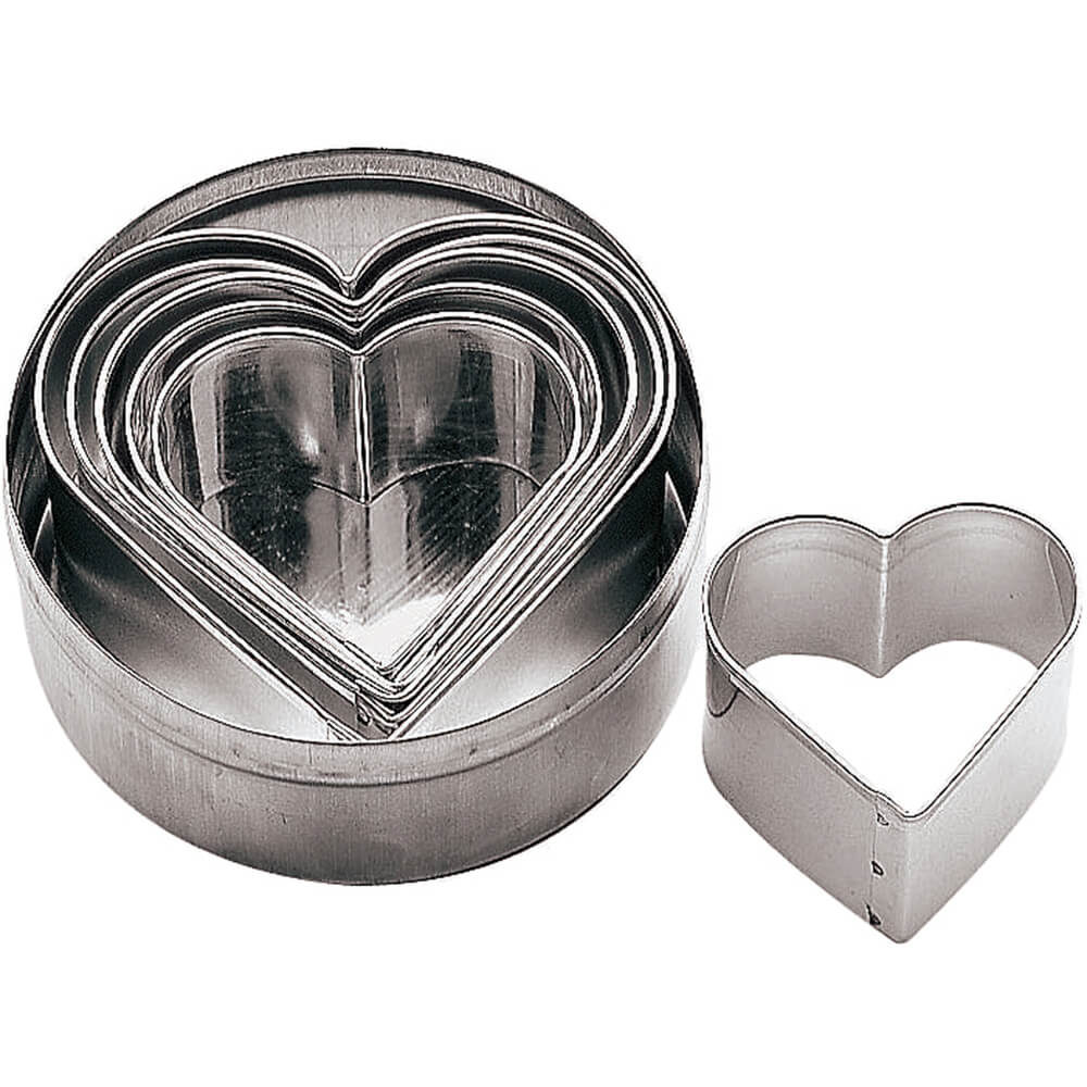 Paderno 47308-10 Tagliapasta A Forma Di Cuore In Acciaio Inox - Confezione Da 6 Pezzi, Per Biscotti, Pasticcini E Decorazioni