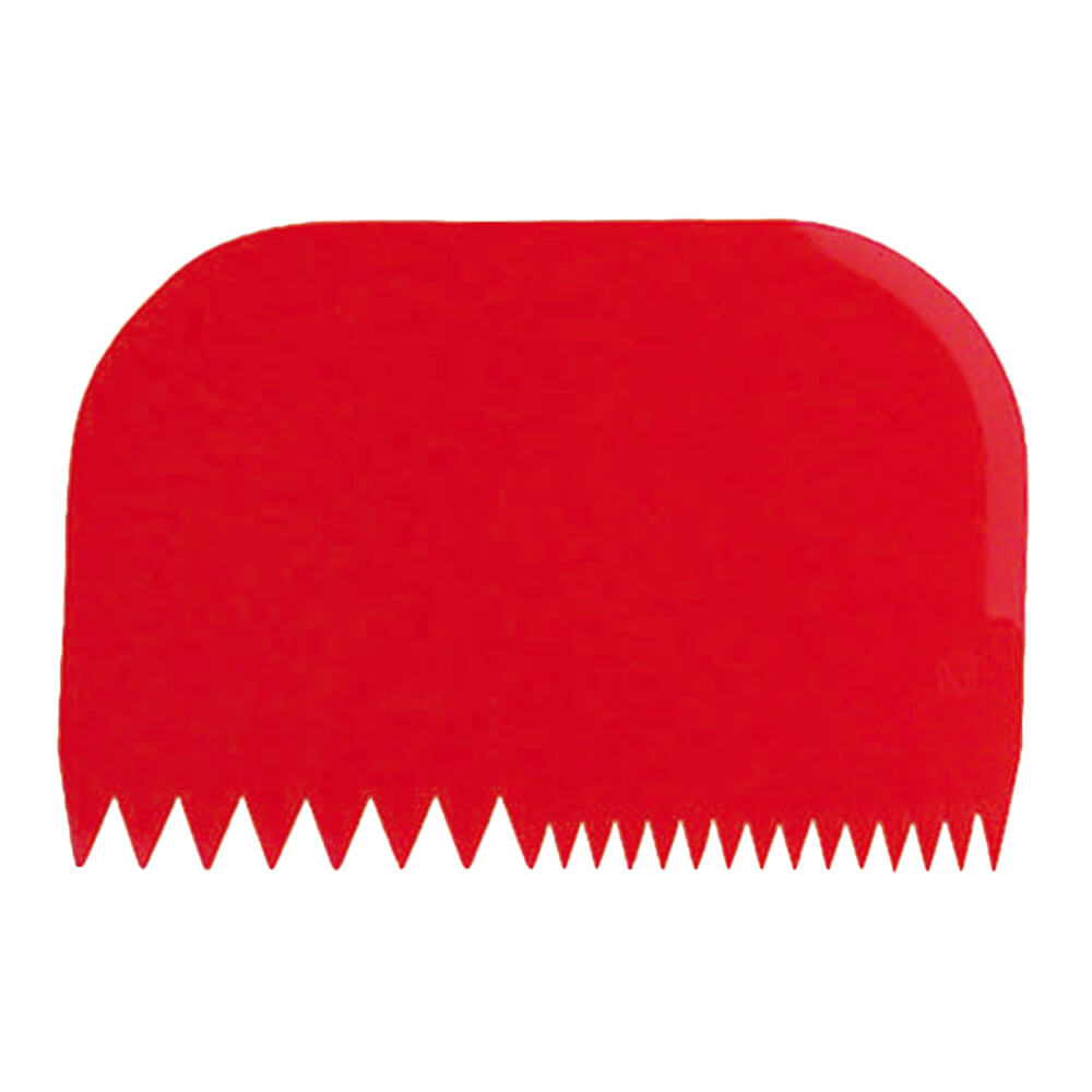 Red, Plastic Bowl Scraper, Serrated Two-way, 5.75"