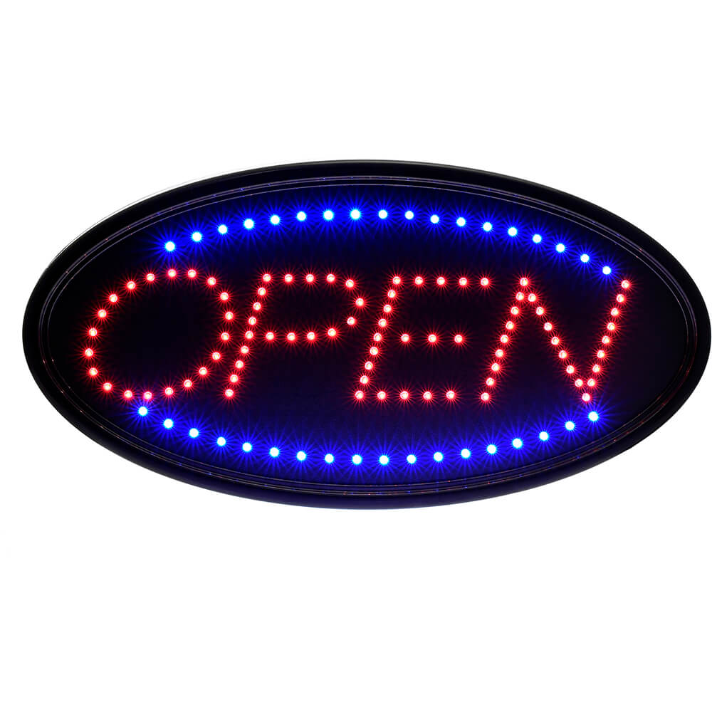 Black, ABS LED Open Sign, Oval, 19" X 10"