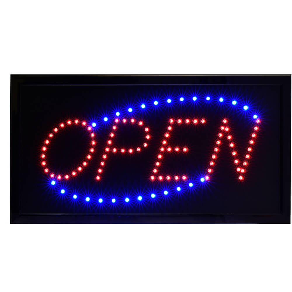 Black, Mdf LED Open Sign with PVC Frame, Square, 19" X 10"