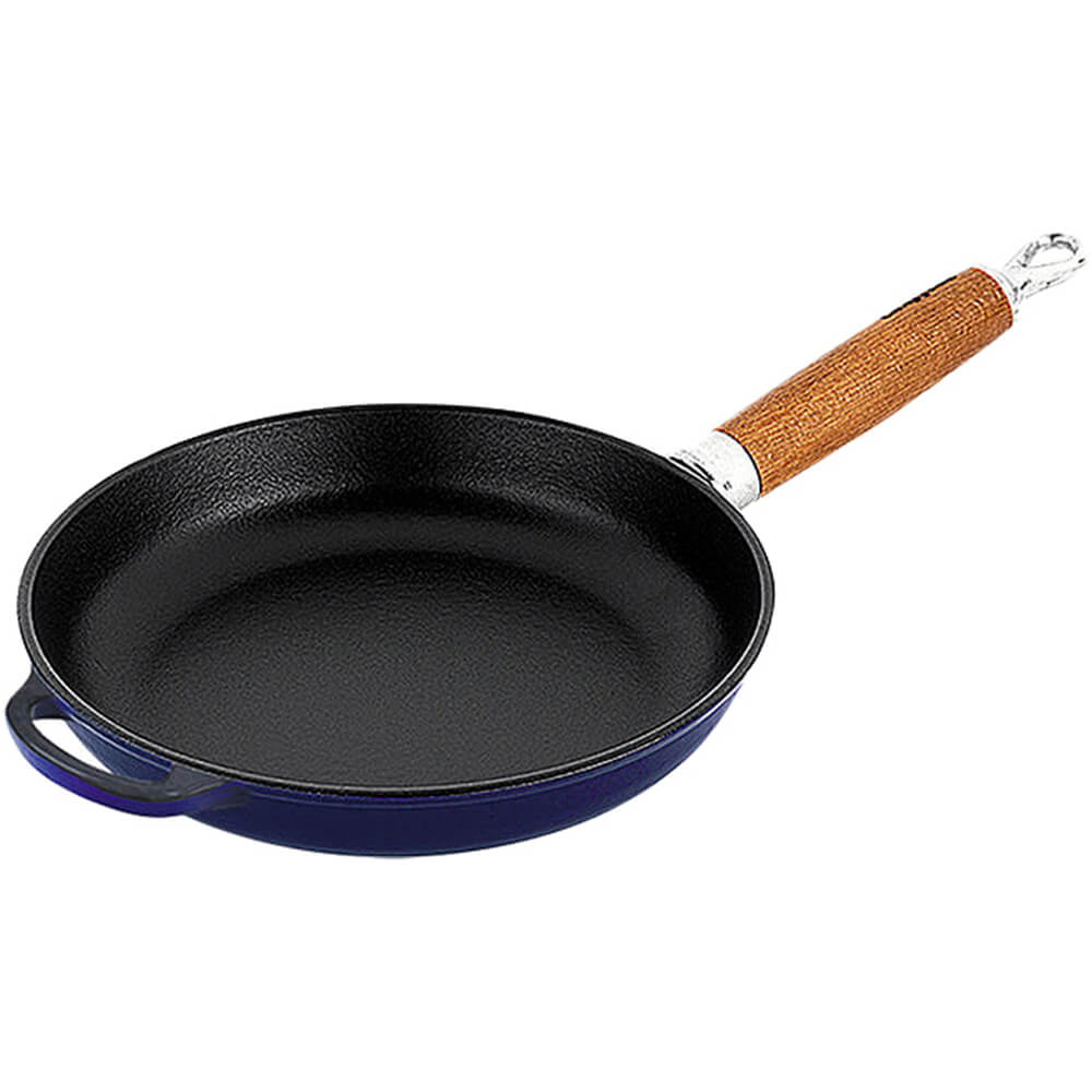 Blue, Cast Iron Frying Pan with Glass Lid, Wood Handle, 11" View 2