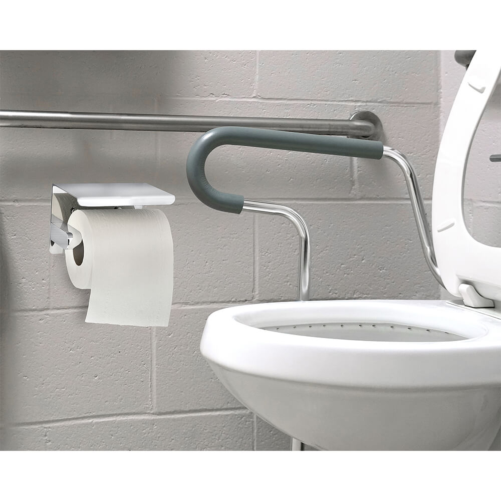 Chrome, Stainless Steel Single Toilet Paper Holder with Shelf Storage