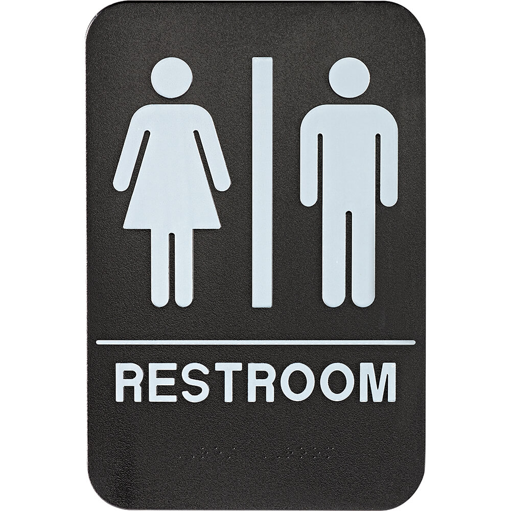 Black, ABS Unisex Braille Restroom Sign, ADA Compliant, 6