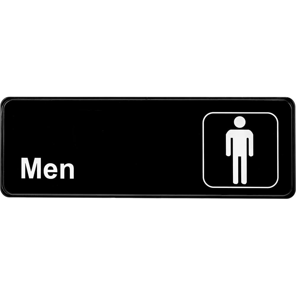 Black, ABS Men's Restroom Sign, 3" X 9", White Lettering
