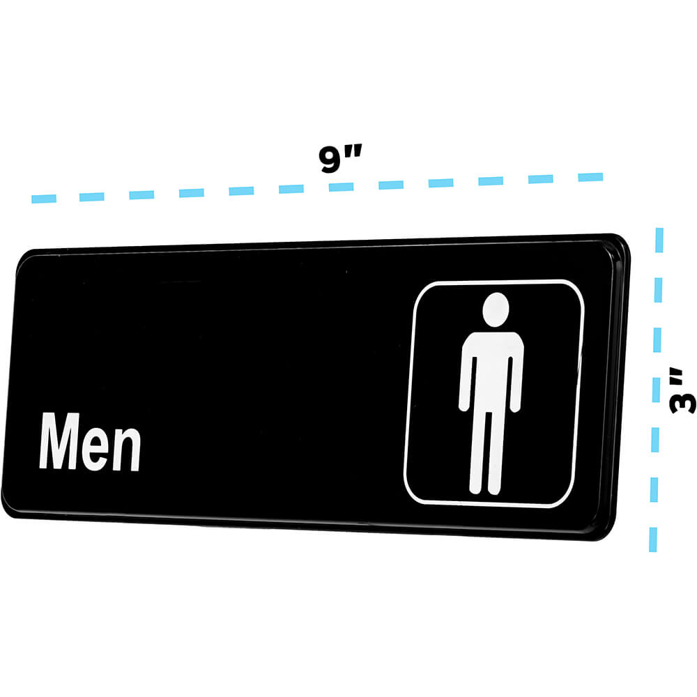 Black, ABS Men's Restroom Sign, 3" X 9", White Lettering View 2