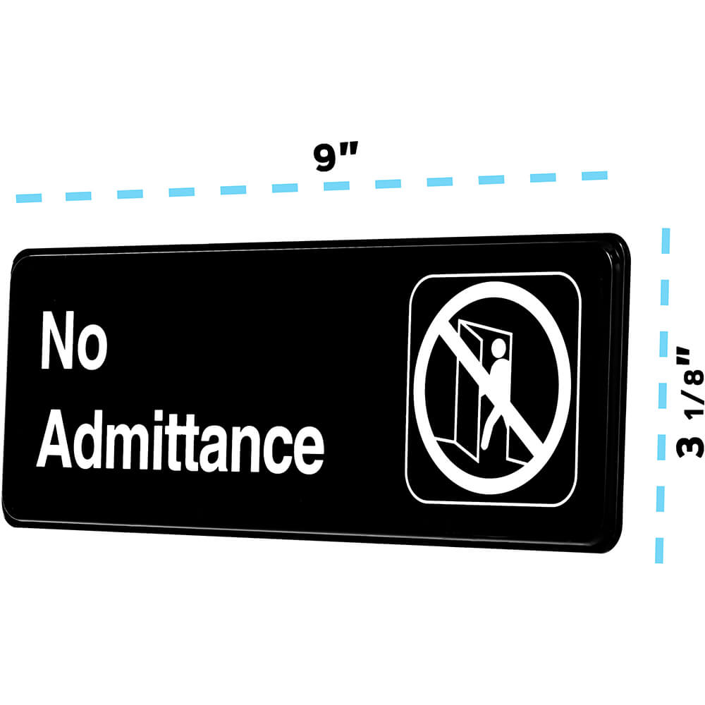 Black, ABS No Admittance Sign, 3" X 9", White Lettering View 2