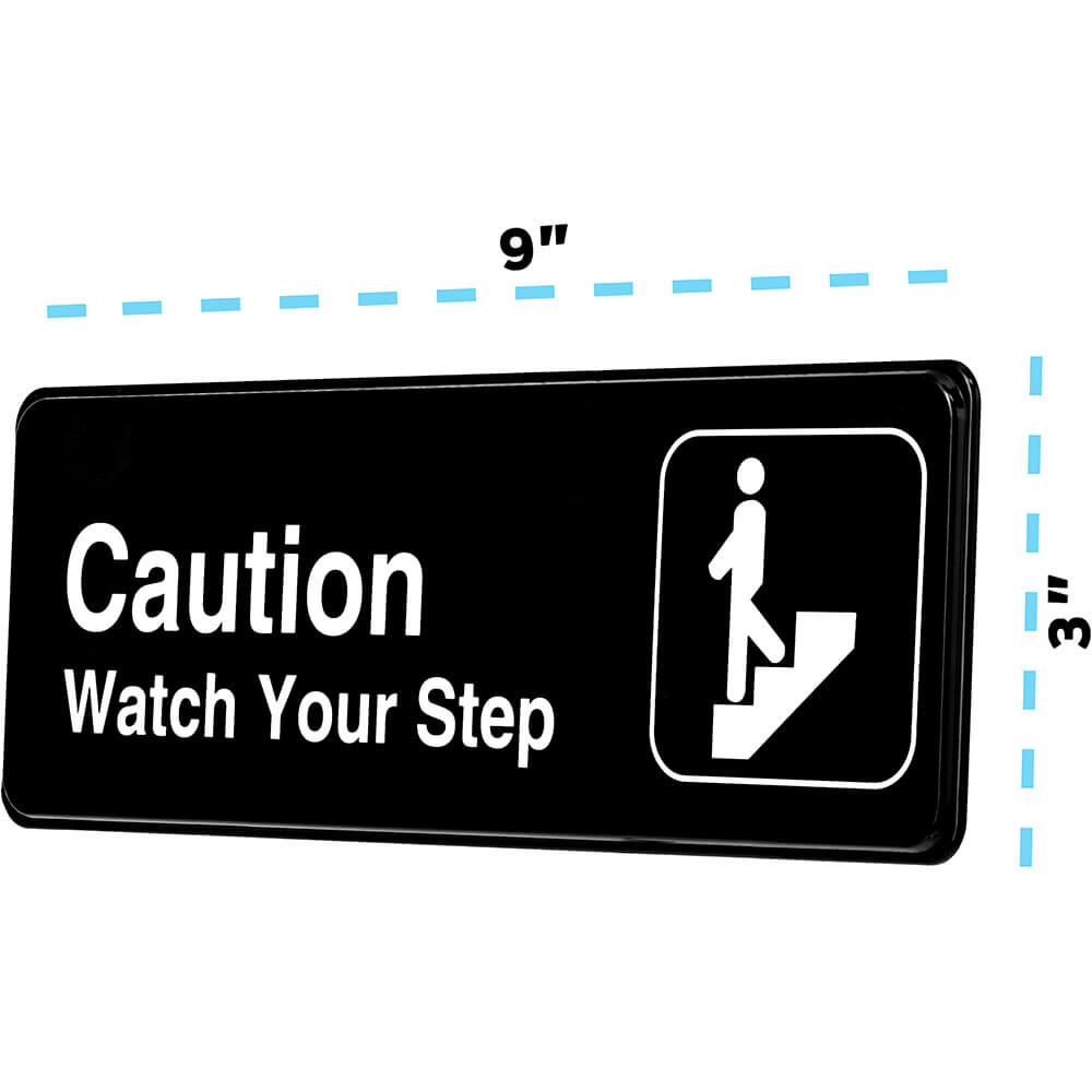 Black, ABS Caution - Watch Your Step Sign, 3" X 9", White Lettering View 2