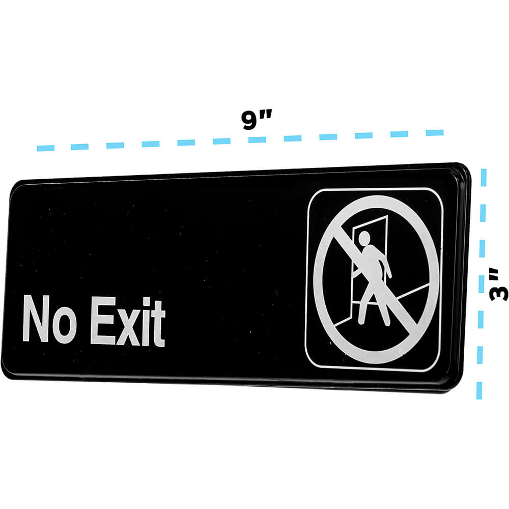 Black, ABS No Exit Sign, 3" X 9", White Lettering View 2