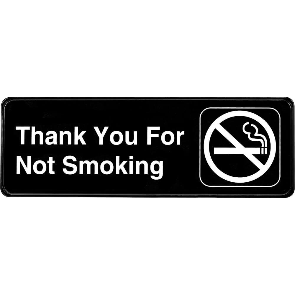 Black, ABS Thank You for Not Smoking Sign, 3" X 9", White Lettering