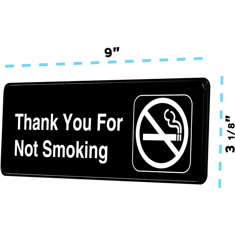 Black, ABS Thank You for Not Smoking Sign, 3" X 9", White Lettering View 2