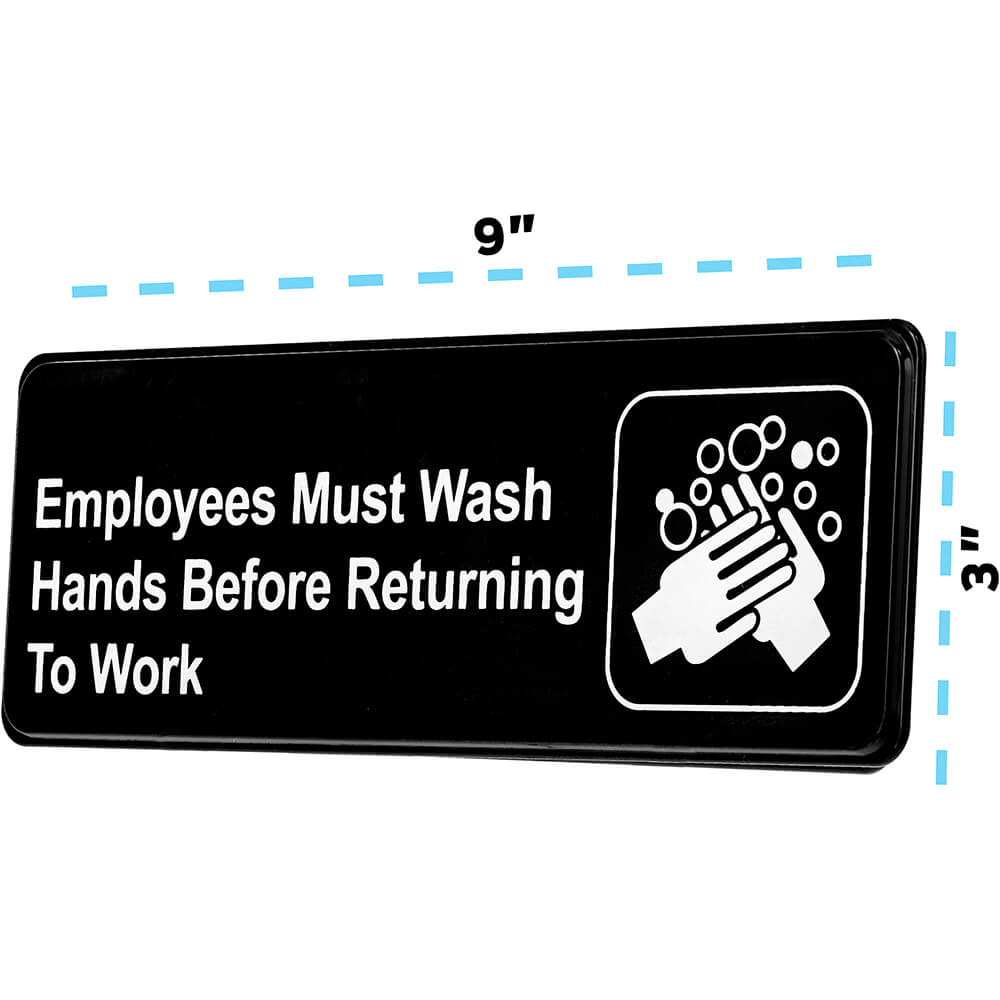 Black, ABS Employees Must Wash Hands Before Returning To Work Sign, 3" X 9", White Lettering View 2