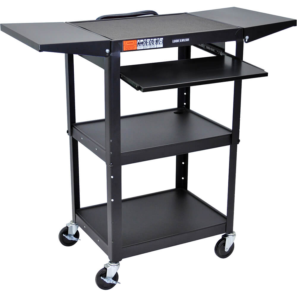 Luxor Black, 24" To 42" Height Adjustable AV / Utility Cart with