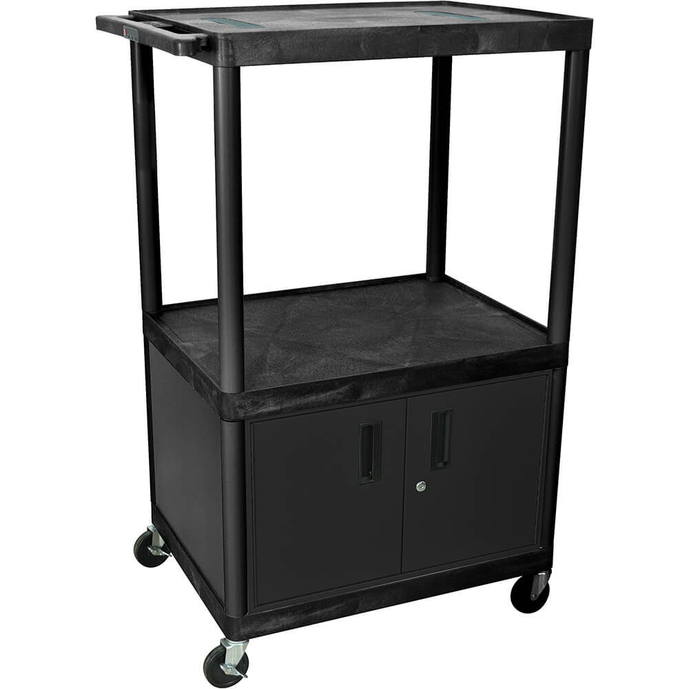 Luxor Black, 54" Tall Endura Molded Plastic AV / Utility Cart with