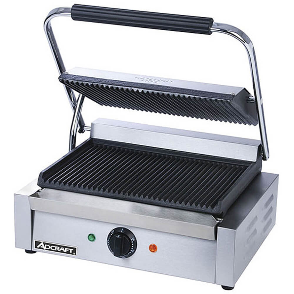 Adcraft Stainless Steel Panini Press, 13.25" X 9.25" Grooved Grill Plates, SG811E