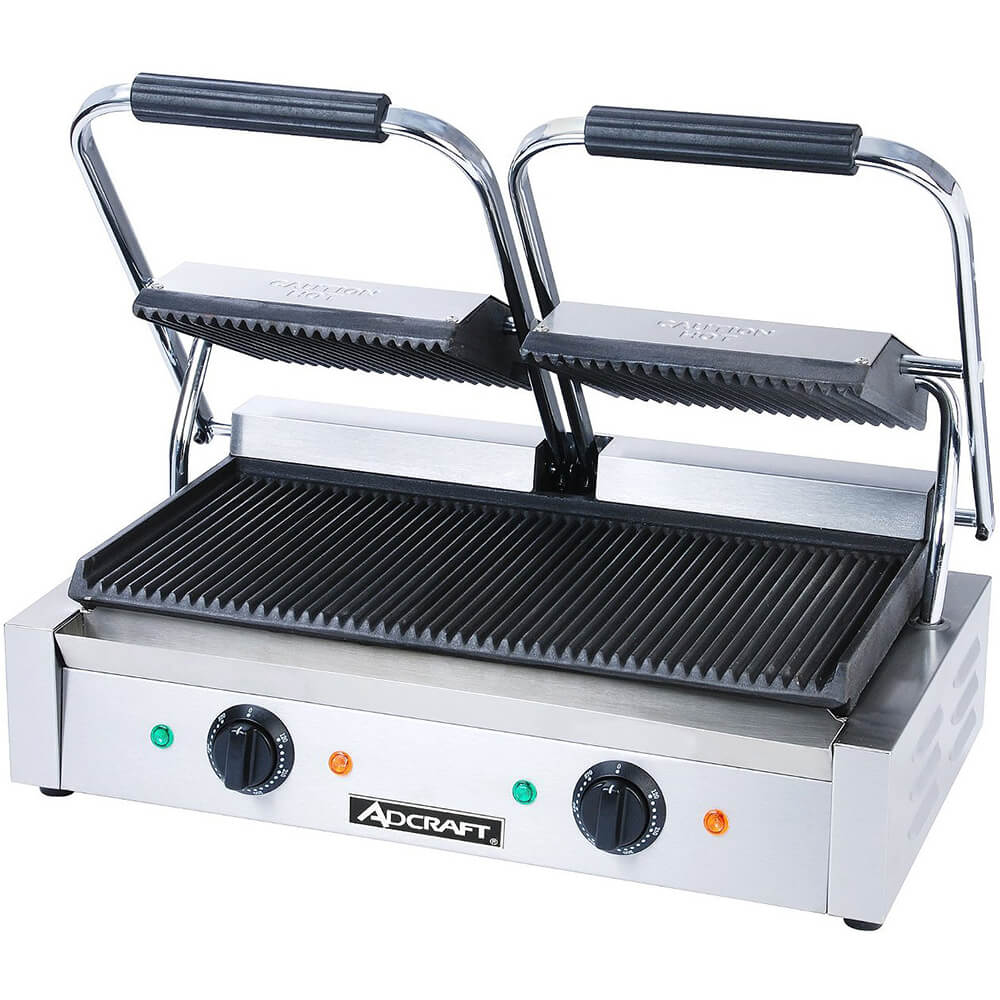 Stainless Steel Double Grill Panini Press, Grooved Grill Plates SG