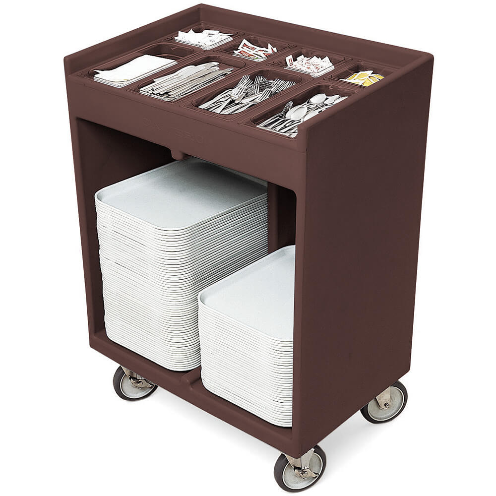 Cambro Dark Brown, Silverware and Tray Cart with Vinyl Cover, TC1418131