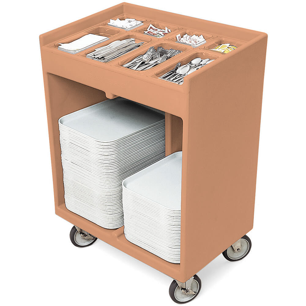Coffee Beige, Silverware and Tray Cart with Vinyl Cover