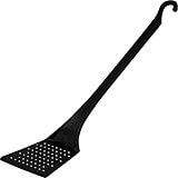 Black, Composite Material Angled Spatula with Handle Hook, Perforated, 14.38"