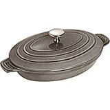 Graphite Grey, Oval Cast Iron Plate With Lid, 1 Qt