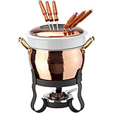 Multi-color, Copper Fondue Set with Porcelain Insert, Burner and 6 Fondue Forks