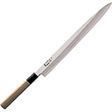 Light Wood Tone, Stainless Steel Yanagi Sashimi Japanese Sushi Knife W/ Wooden Handle, 13"