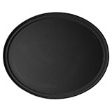 Black, 22" x 26-7/8" Oval Non-Slip Fiberglass Food Trays, 6/PK