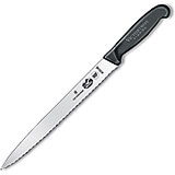 10" Slicer Knife, Semi-flexible, Pointed, Serrated Blade, Black Fibrox Handle