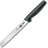 7" Bread Knife, Slant Tip, Serrated Blade, Black Fibrox Handle