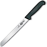 8" Bread Knife, Slant Tip, Serrated Blade, Black Fibrox Handle