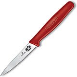 3.25" Paring Knife, Spear Point, Serrated Blade, Small, Red Nylon