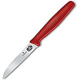 3.25" Paring Knife, Serrated Blade, Sheeps Foot, Small, Red Nylon Handle