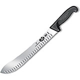 12" Butcher Knife, Straight Blade, Granton Blade, Black Fibrox Handle