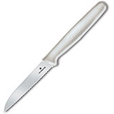 3.25" Paring Knife, Serrated Blade, Sheeps Foot, Small, White Nylon Handle