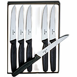 Black, Steak Knife Set, Pointed Tip, Serrated Edge, Poly Handles, 6/PK