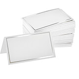 White, Paper Blank Place Cards with Silver Border 2 X 3.5, 100/PK