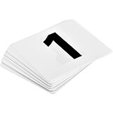 White, Plastic 4" X 4" Double Sided Table Numbers, 1-50, Black Lettering, 50/PK
