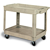 Beige, Polypropylene 2 Shelf Heavy Duty Utility Cart / Rolling Tool Cart, 400 Lb. Capacity