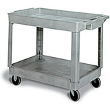 Gray, Polypropylene 2 Shelf Heavy Duty Utility Cart / Rolling Tool Cart, 400 Lb. Capacity