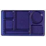 Translucent Blue, 2x2 Polycarbonate 6-Compartment Cafeteria Trays 24/PK