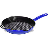Blue, Cast Iron Round Grill, 1-Piece with Handle, 10"