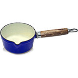 Blue, Cast Iron Saucepan with Spout, Wood Handle, 0.75 Qt